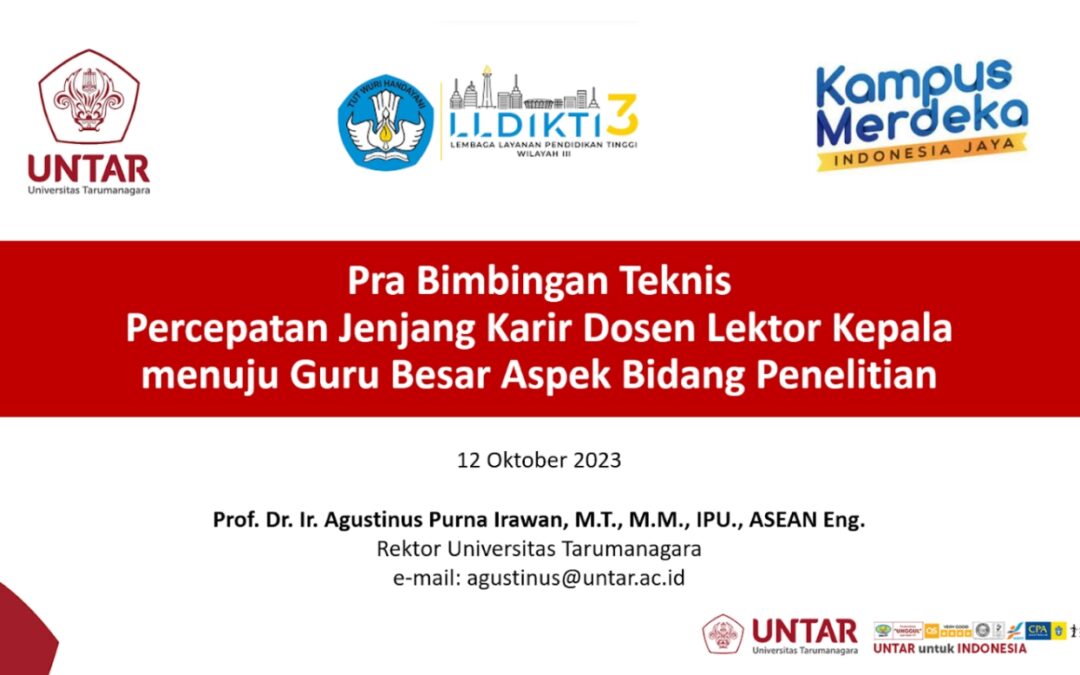 Pra Bimbingan Teknis Percepatan Jenjang Karir Dosen Lektor Kepala menuju Guru Besar Aspek Bidang Penelitian